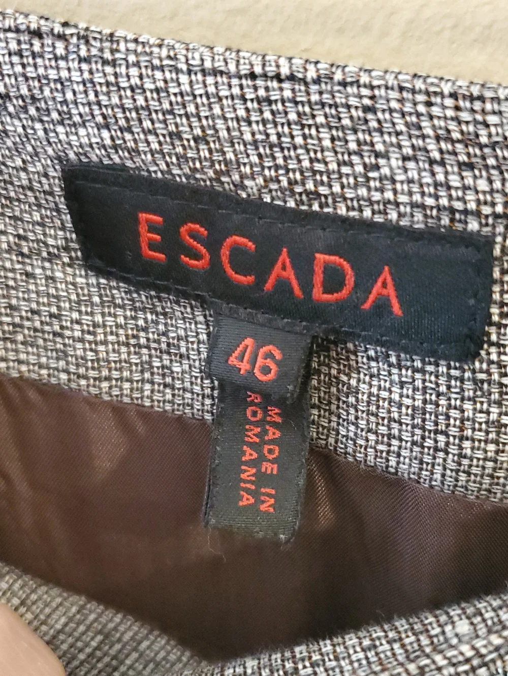 Escada Vest And Skirt Linen Wool Shawl Collar In Brown White Set Size 44V,46S